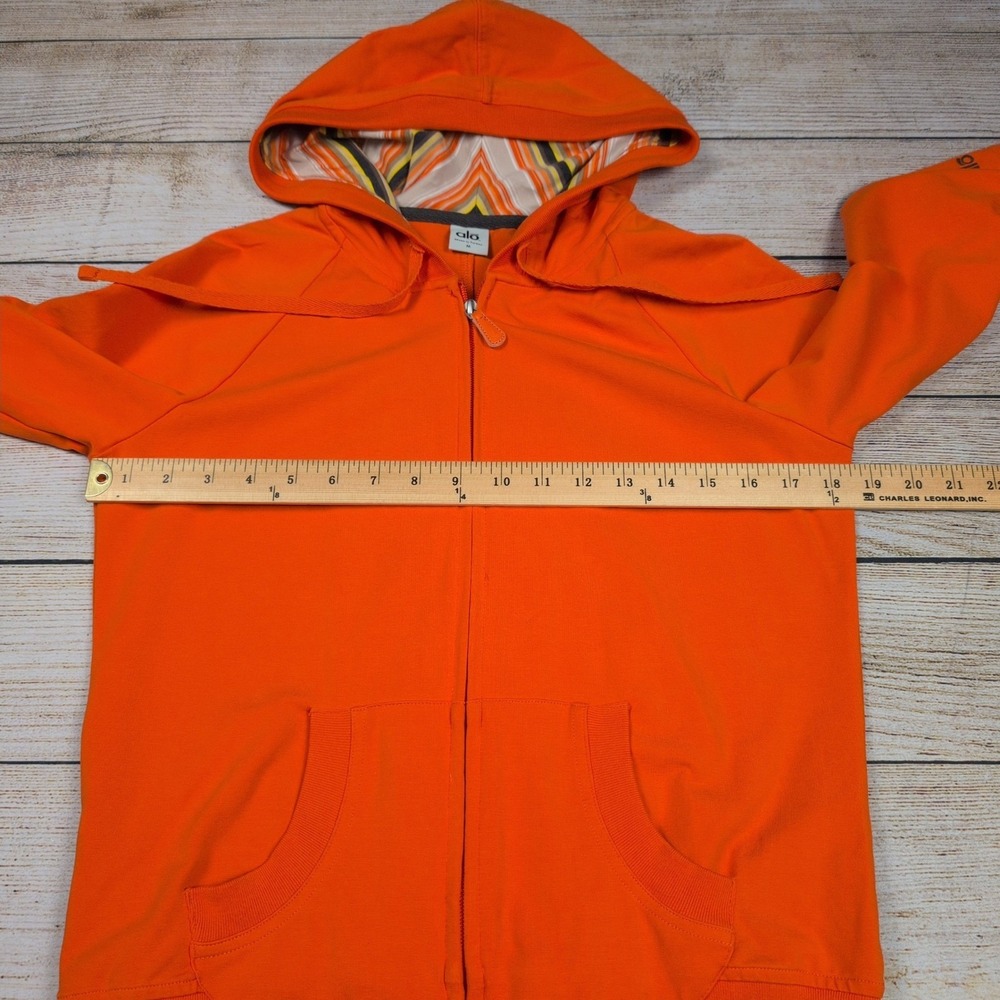 Alo Yoga Full Zip Hoodie‎ Jacket Women's Medium Orange Activewear Striped Hood - Picture 3 of 7